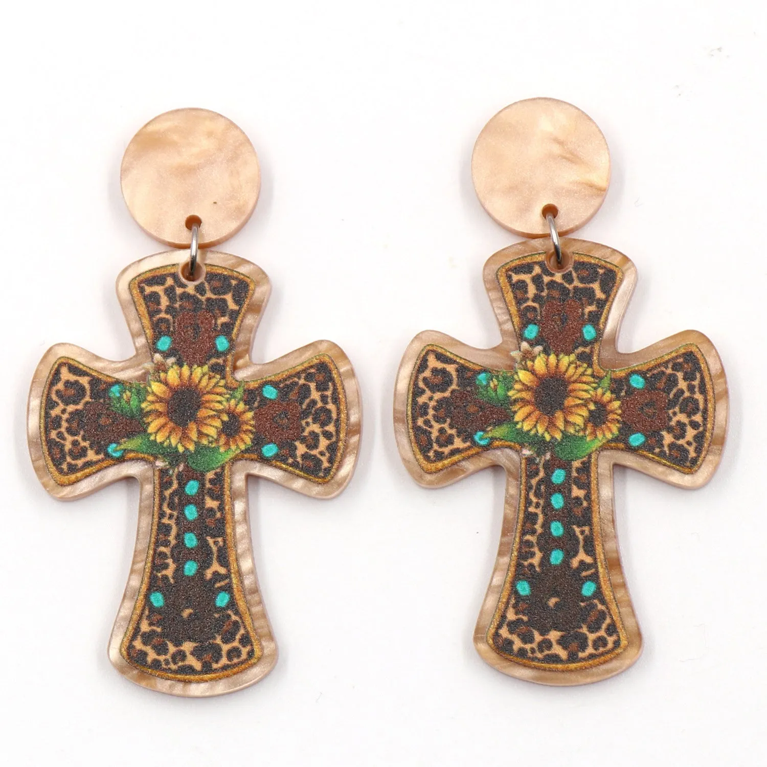 Wholesale Cross Sunflower Acrylic Heart Earrings
