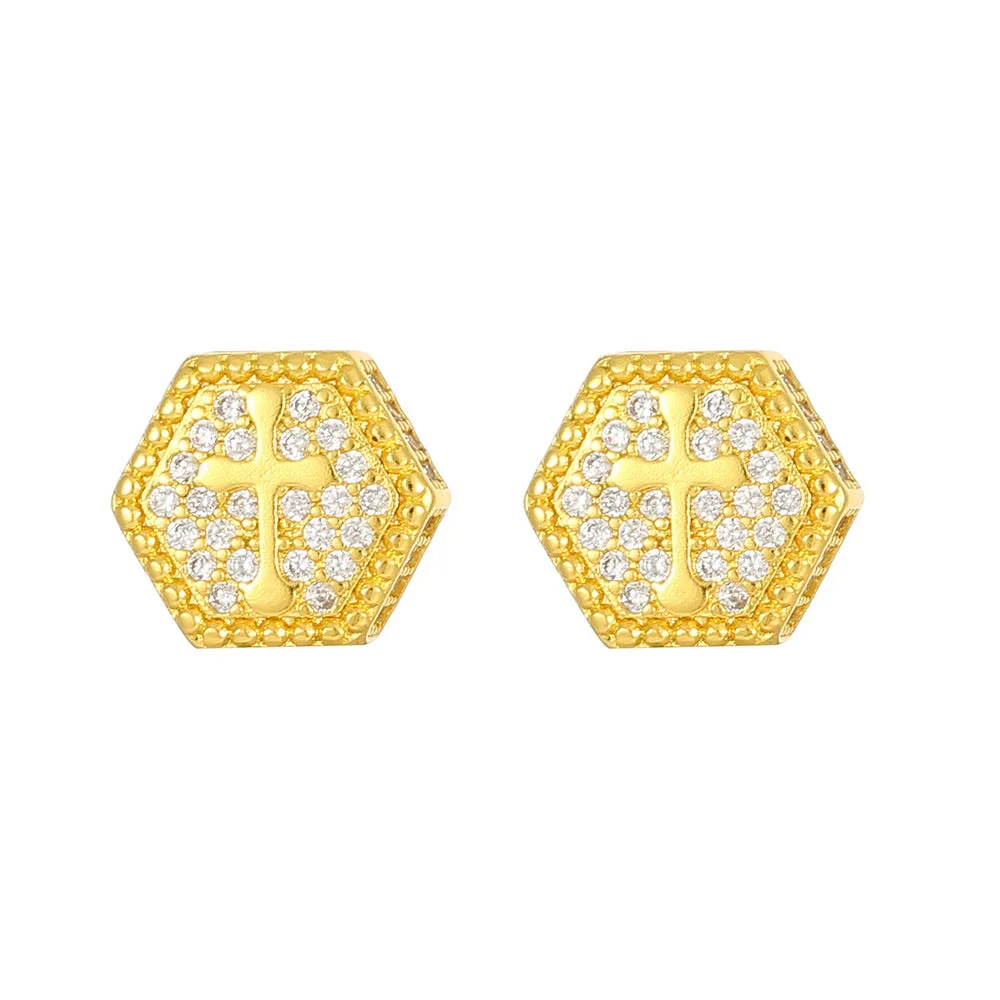 Wholesale Cross Zircon Gold Plated Hip Hop Men's Earrings