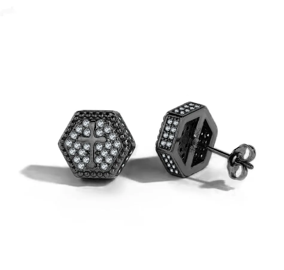 Wholesale Cross Zircon Gold Plated Hip Hop Men's Earrings
