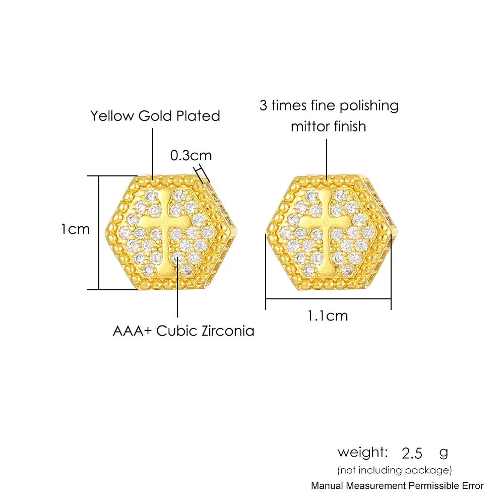 Wholesale Cross Zircon Gold Plated Hip Hop Men's Earrings