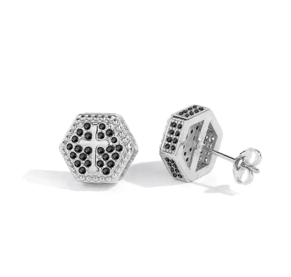 Wholesale Cross Zircon Gold Plated Hip Hop Men's Earrings