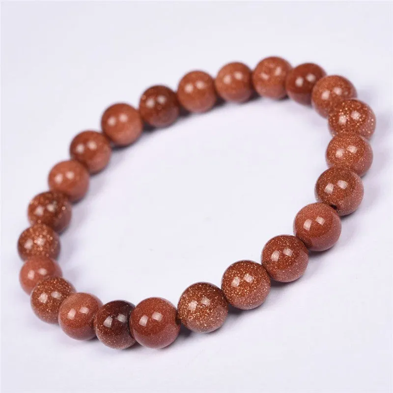 Wholesale Crystal gold sandstone single circle round bead bracelet for men and women simple and fashionable bracelet