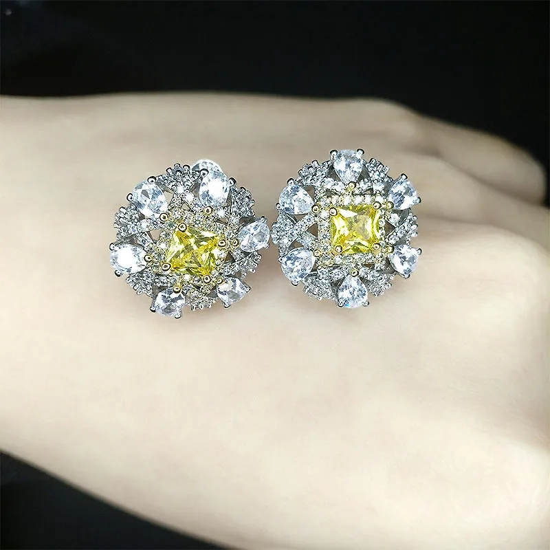 Wholesale Crystal Micropaved Flower Stud Earrings