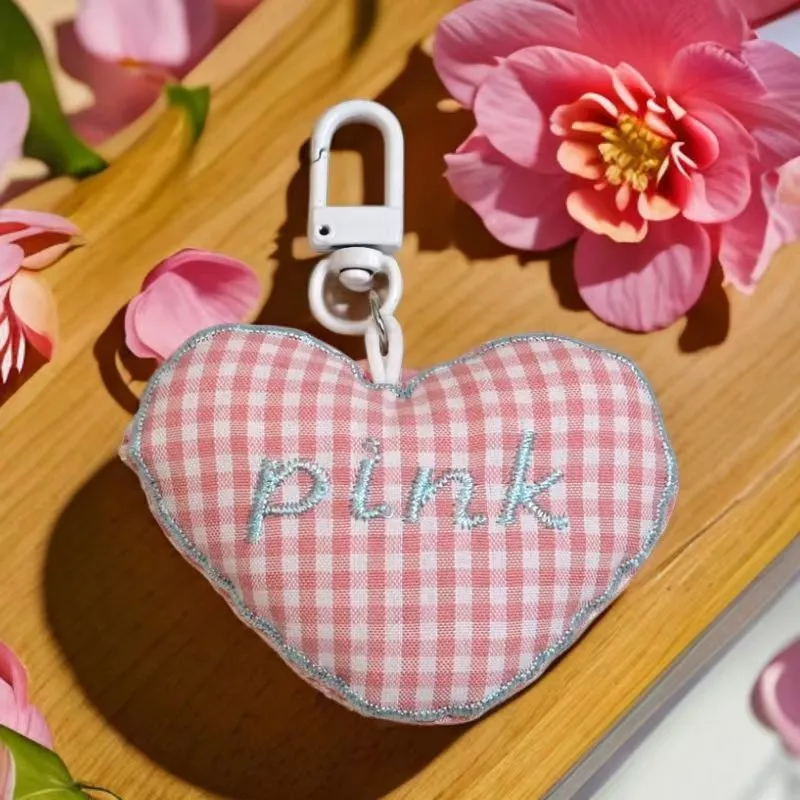 Wholesale Cute cotton three-dimensional plaid love key chain schoolbag  bag accessories
