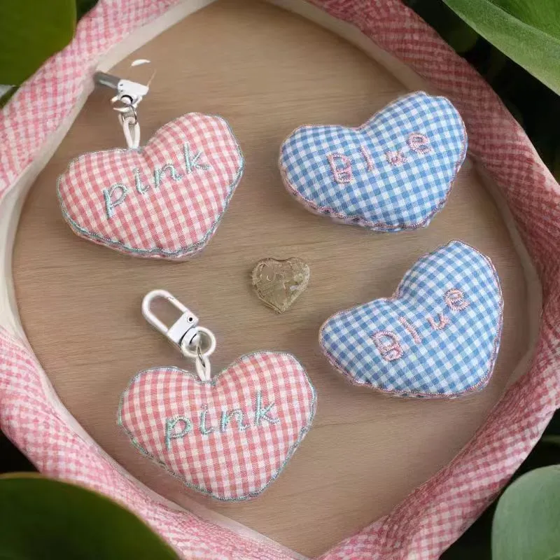 Wholesale Cute cotton three-dimensional plaid love key chain schoolbag  bag accessories