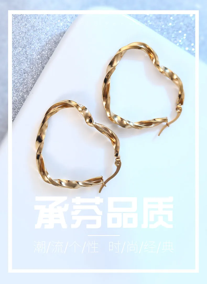 Wholesale Cute Heart Twist Twisted Stainless Steel Earrings