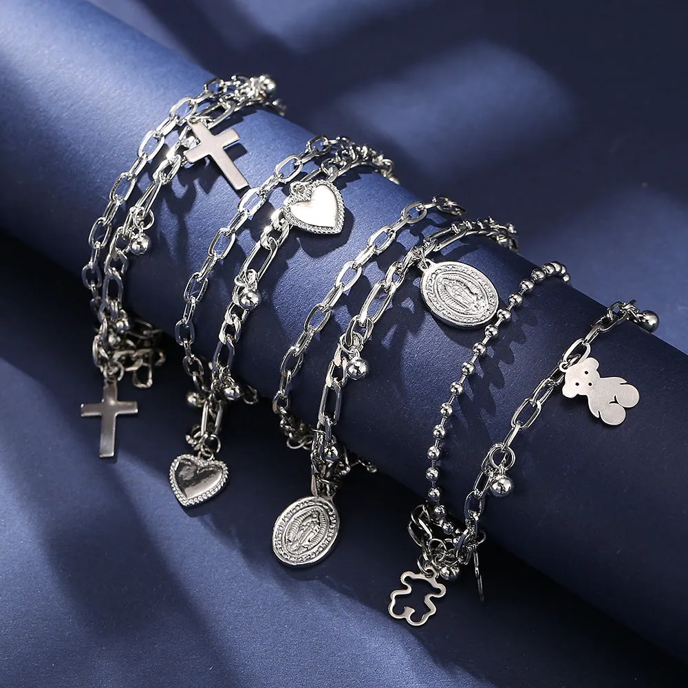 Wholesale Dark Alloy Double Layer Bear Bracelets