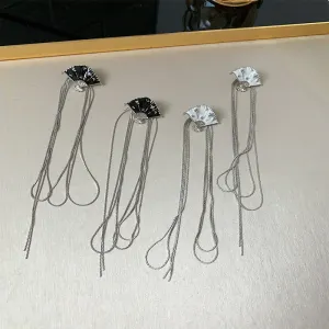 Wholesale Design Enamel Fan Tassel New Chinese Style Retro Temperament Personality Earrings Ear Studs