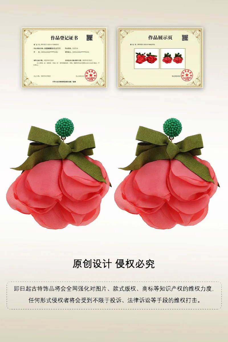 Wholesale Design Fabric Exaggerated Bow Flower Earrings