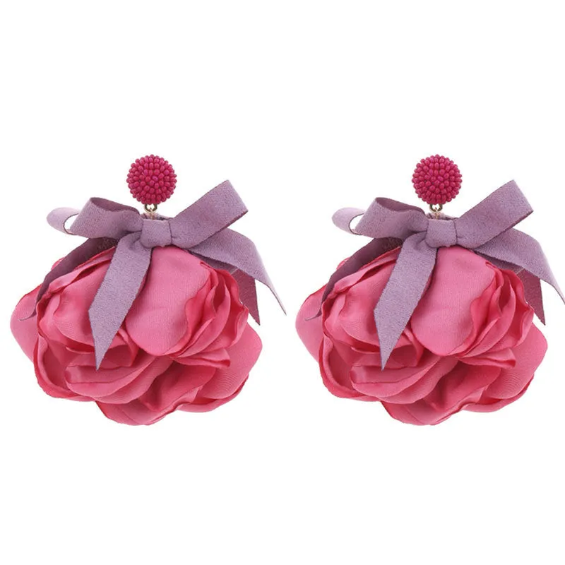 Wholesale Design Fabric Exaggerated Bow Flower Earrings