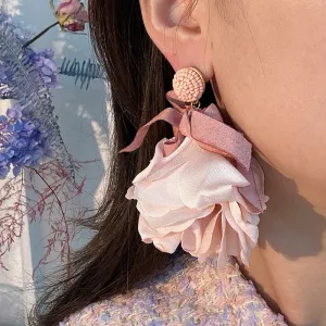 Wholesale Design Fabric Exaggerated Bow Flower Earrings