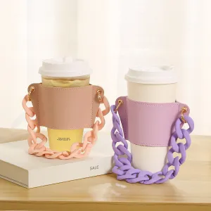 Wholesale Detachable Chain Coffee Non Slip Leather Cup Covers