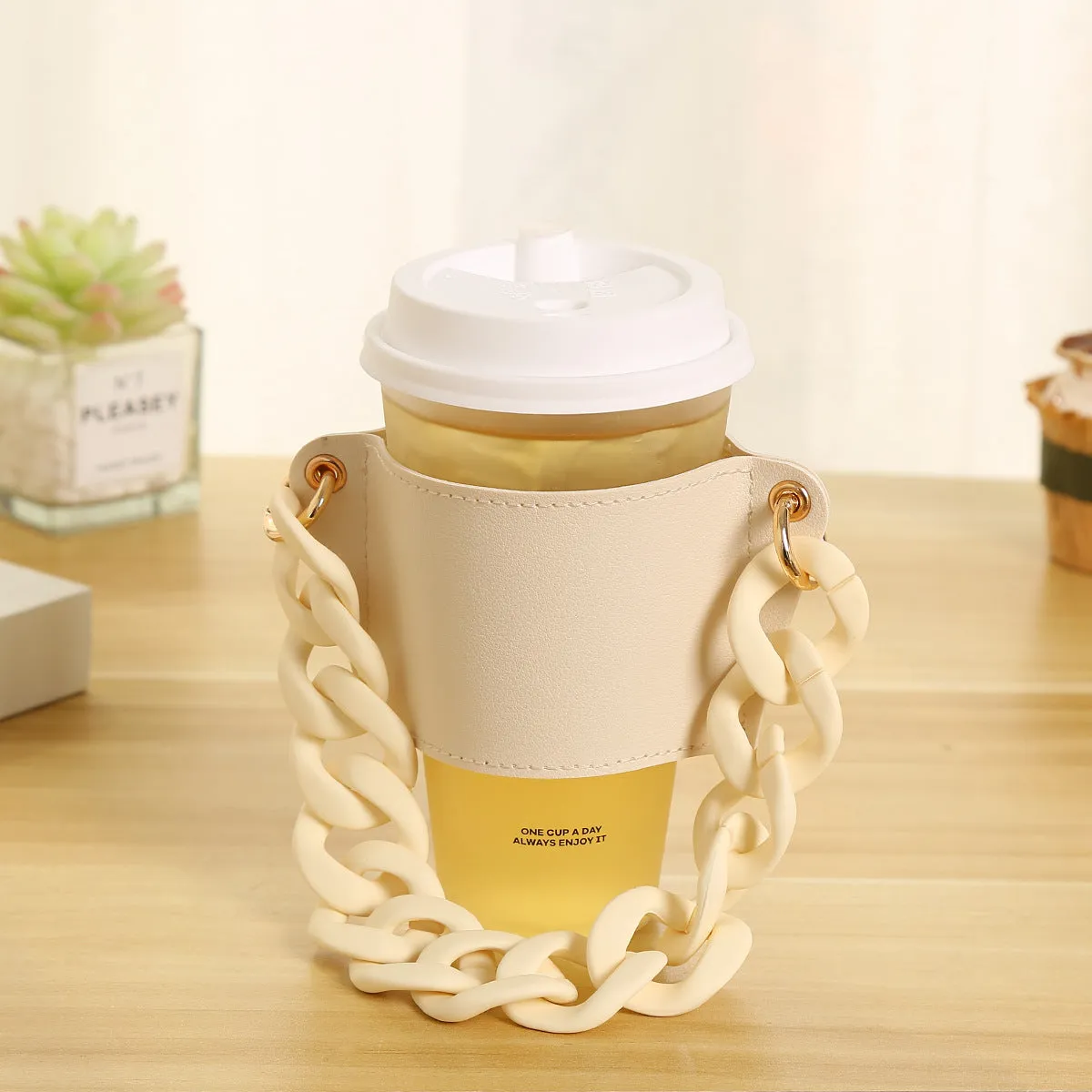 Wholesale Detachable Chain Coffee Non Slip Leather Cup Covers