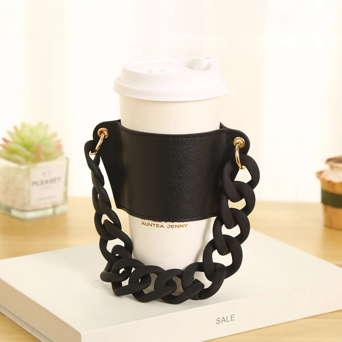 Wholesale Detachable Chain Coffee Non Slip Leather Cup Covers