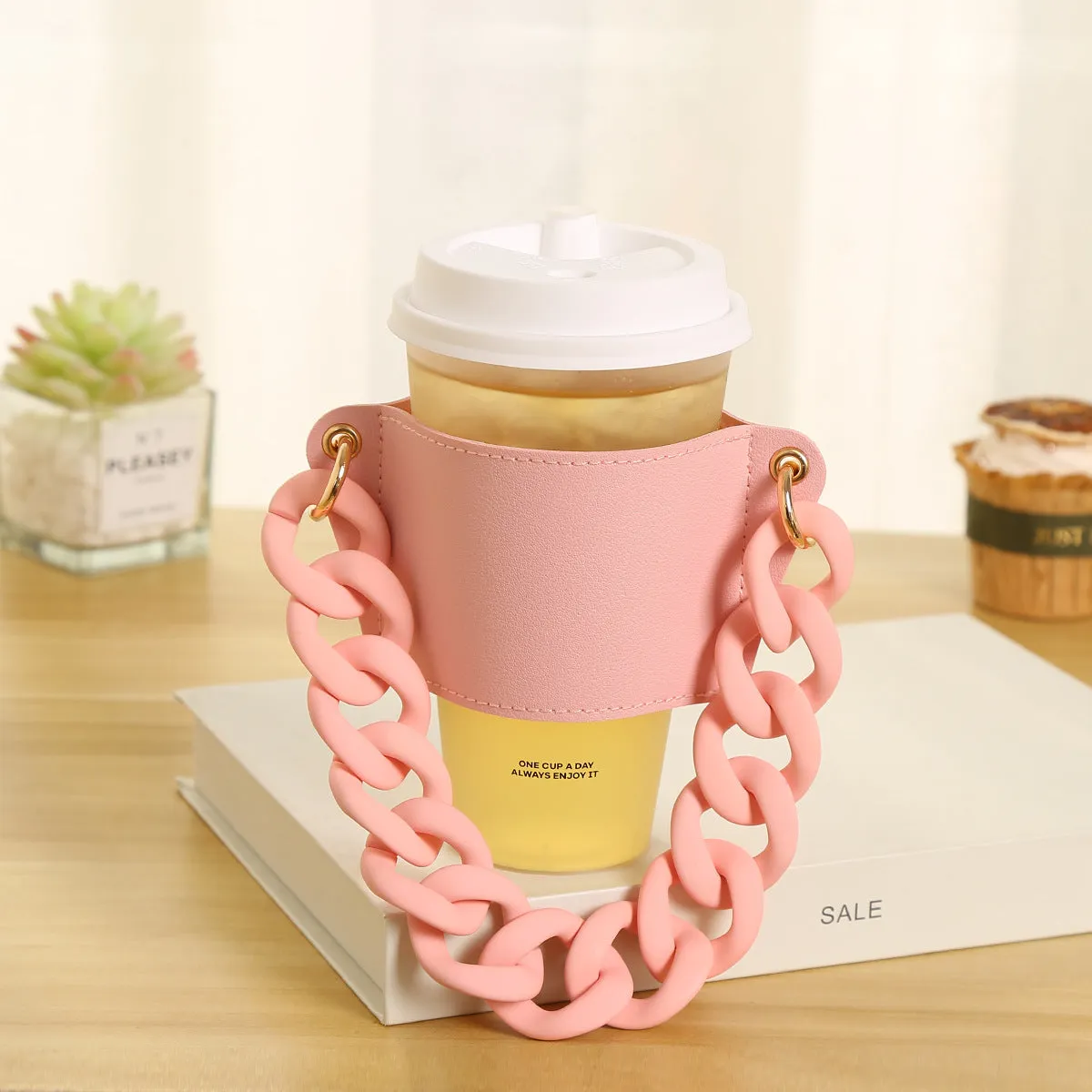 Wholesale Detachable Chain Coffee Non Slip Leather Cup Covers