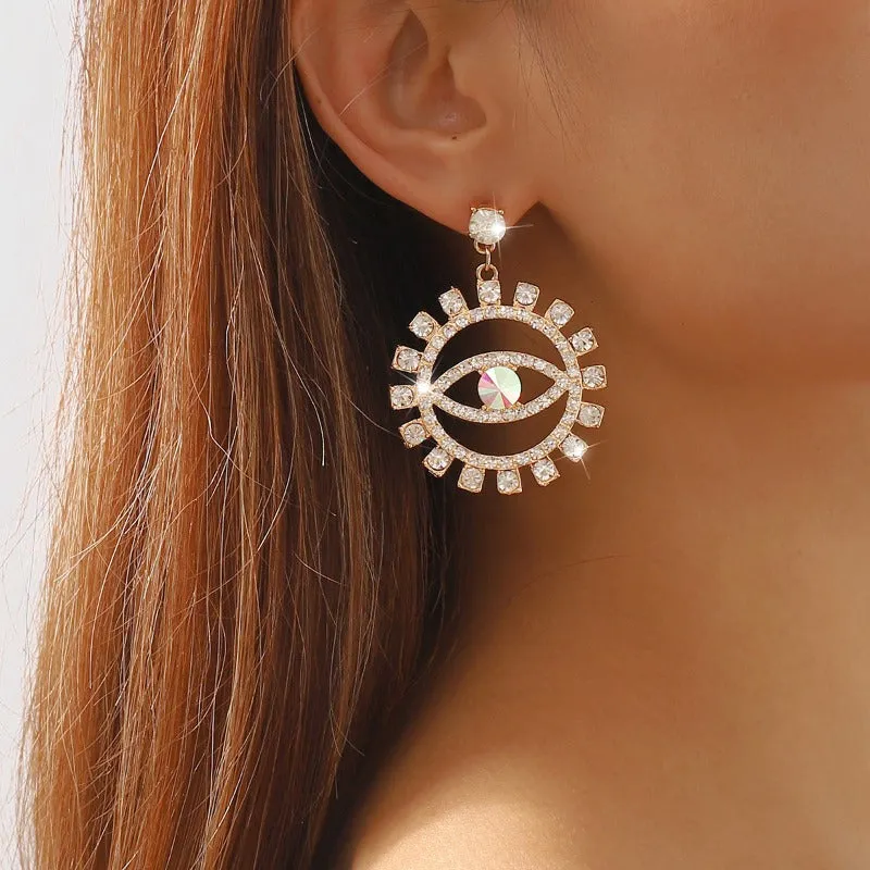 Wholesale Devil's Eye Alloy Full Diamond Earrings
