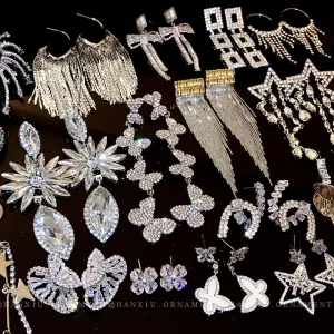 Wholesale Diamond Butterfly Flower Five Pointed Star Tassel Alloy Earrings