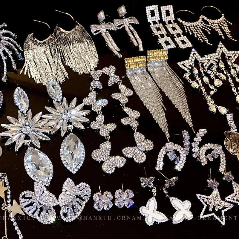 Wholesale Diamond Butterfly Flower Five Pointed Star Tassel Alloy Earrings