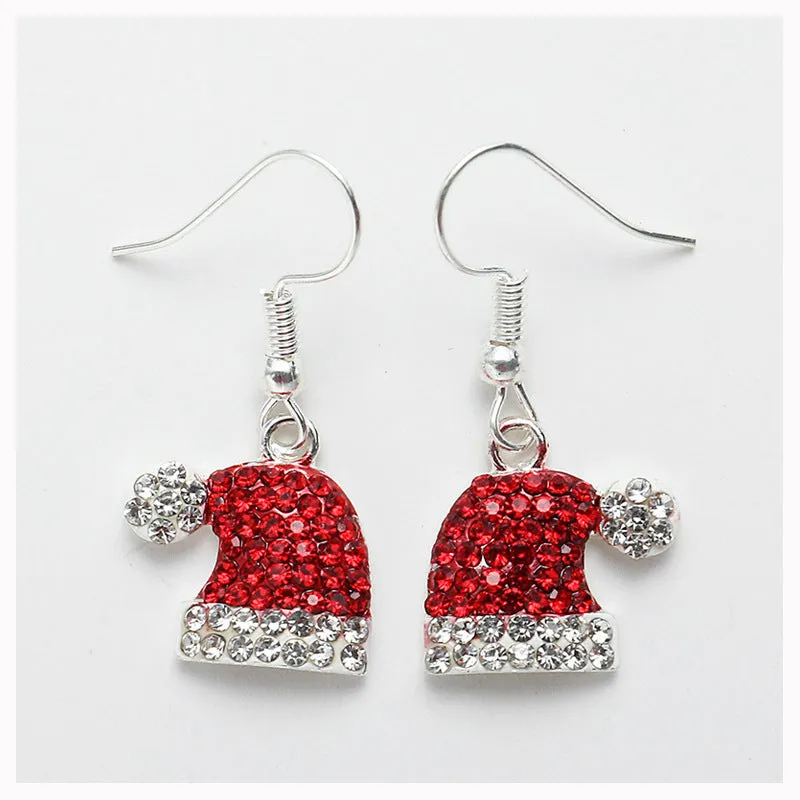 Wholesale Diamond Christmas Hat Alloy Stud Earrings