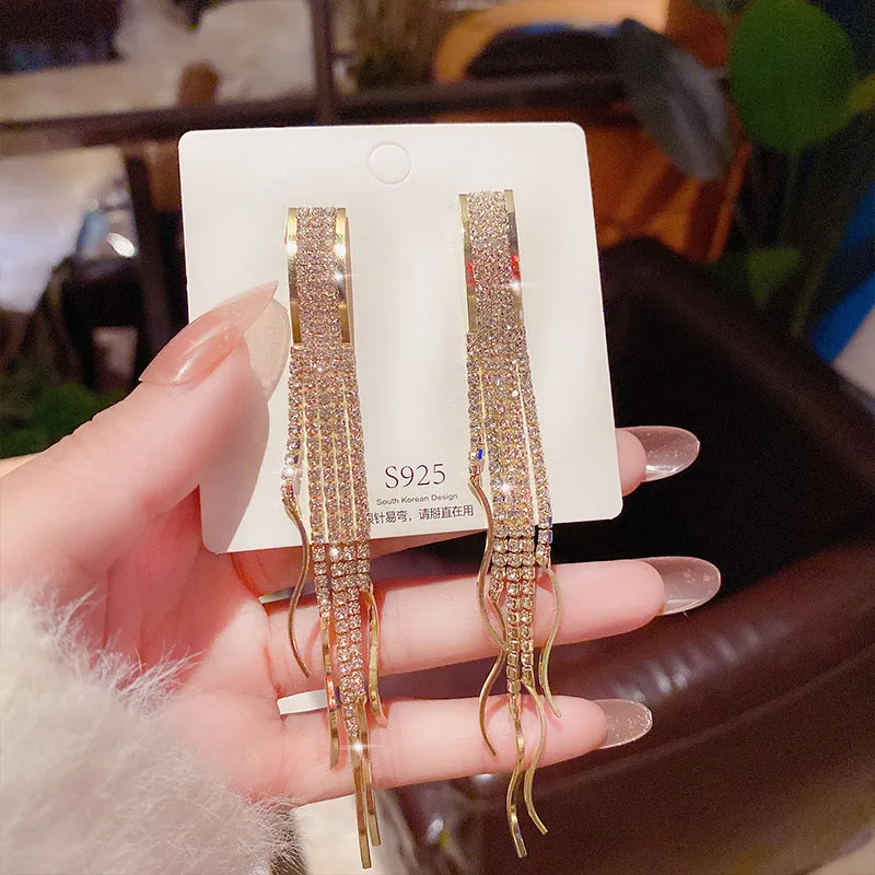 Wholesale diamond-embedded  temperament Super fairy  slimming  exaggerated earrings