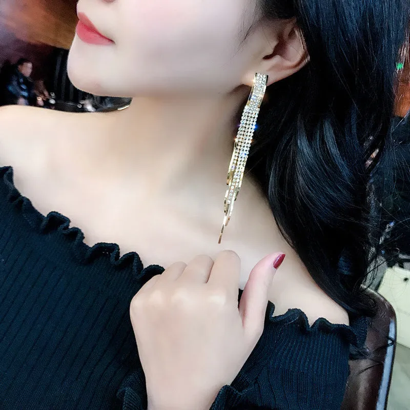 Wholesale diamond-embedded  temperament Super fairy  slimming  exaggerated earrings