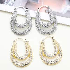 Wholesale Diamond Inlaid U-shaped Geometric Double-layer Metal Ear Buckle