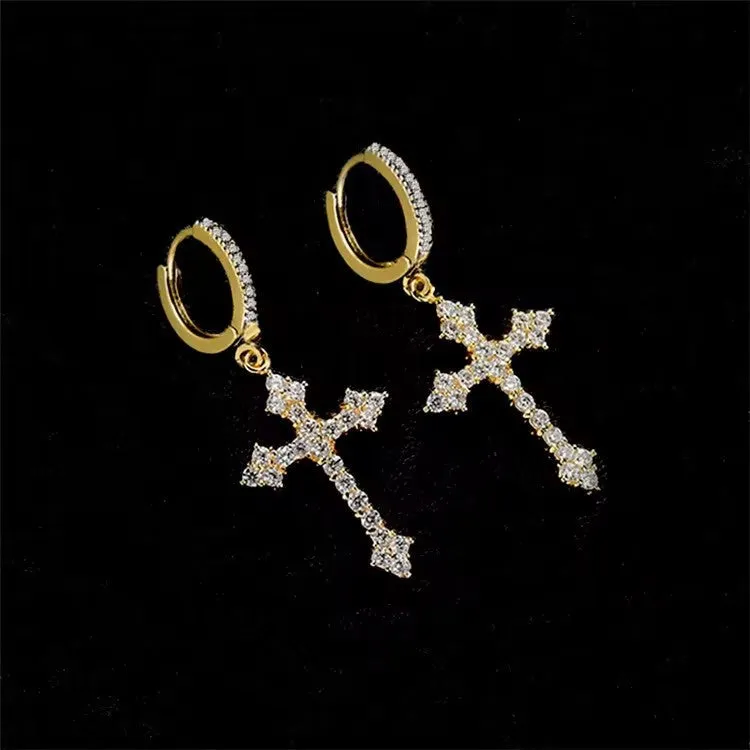 Wholesale Diamond Shaped Cross Copper Earrings with Diamond Inlay