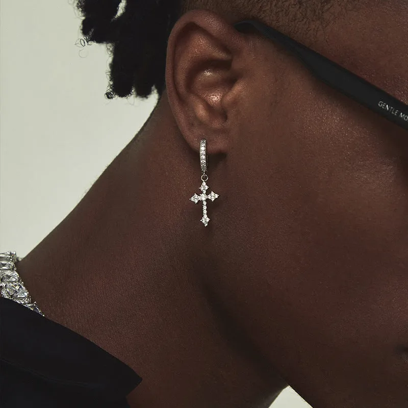 Wholesale Diamond Shaped Cross Copper Earrings with Diamond Inlay