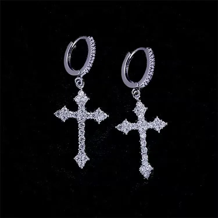 Wholesale Diamond Shaped Cross Copper Earrings with Diamond Inlay