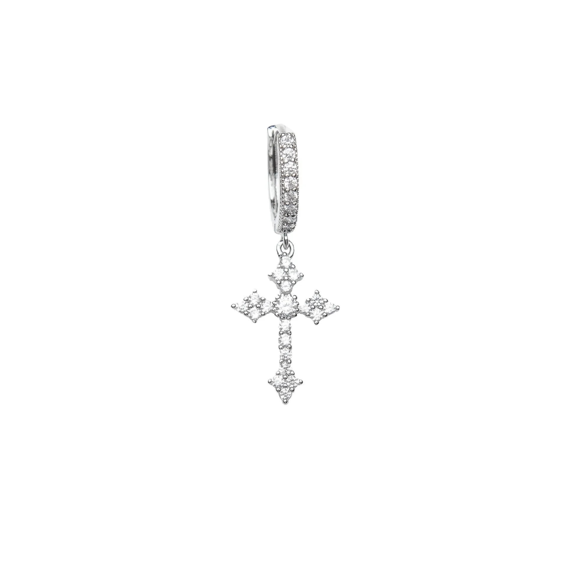 Wholesale Diamond Shaped Cross Copper Earrings with Diamond Inlay