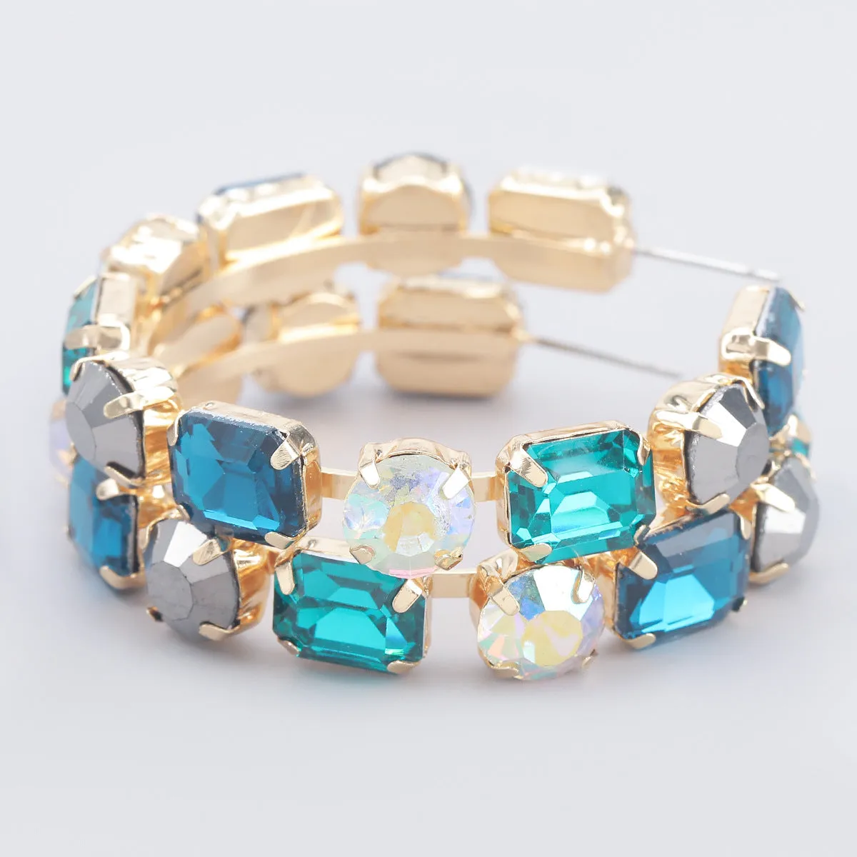 Wholesale Diamond Square Glass Diamond Circle Alloy Earrings