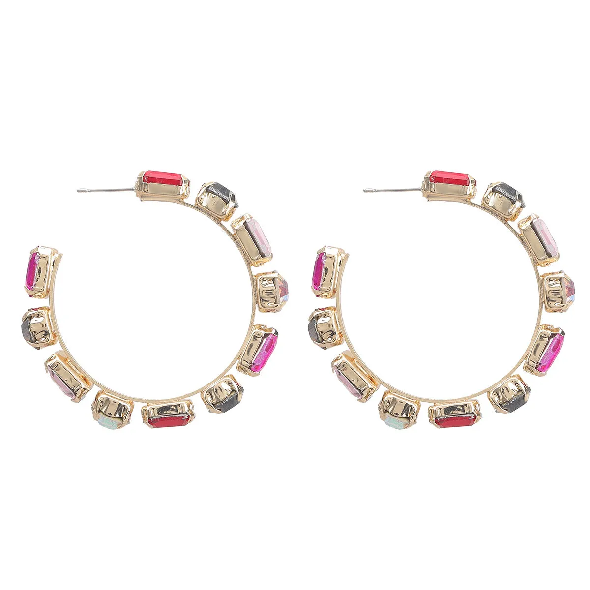 Wholesale Diamond Square Glass Diamond Circle Alloy Earrings