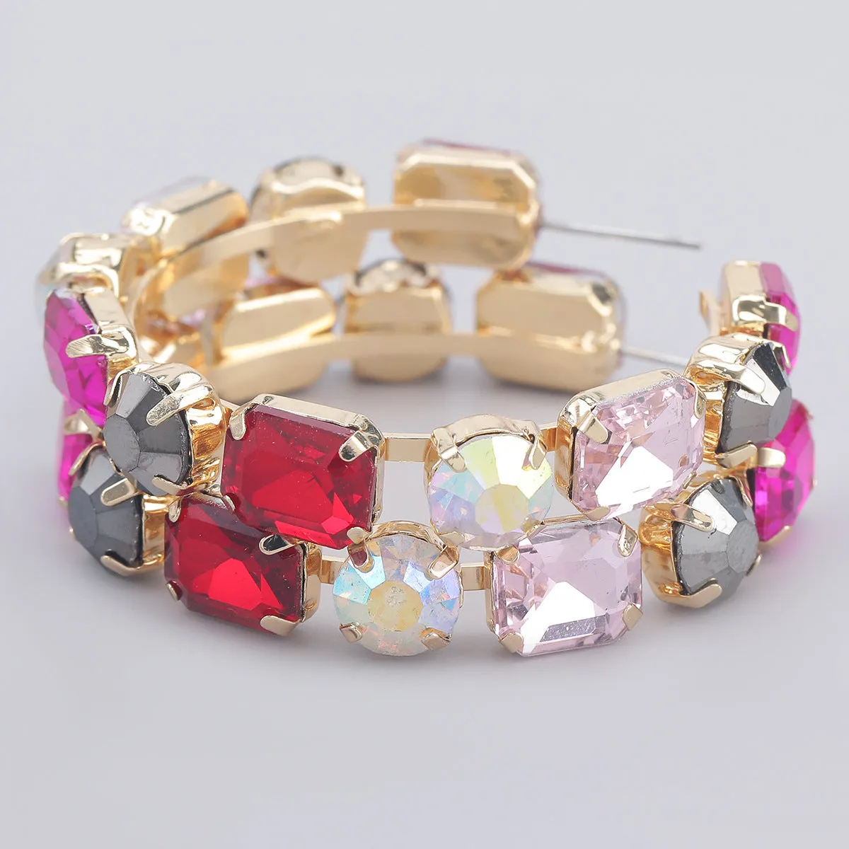 Wholesale Diamond Square Glass Diamond Circle Alloy Earrings