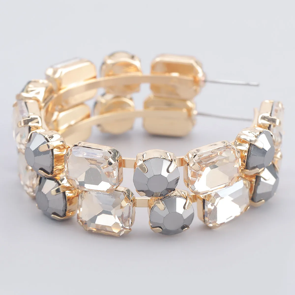 Wholesale Diamond Square Glass Diamond Circle Alloy Earrings