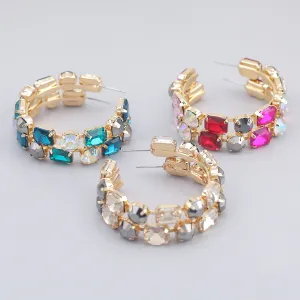 Wholesale Diamond Square Glass Diamond Circle Alloy Earrings