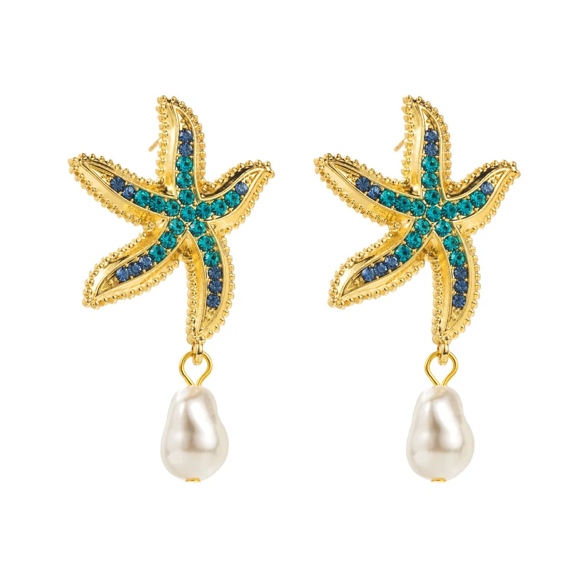 Wholesale Diamond Starfish Ocean Style Alloy Earrings