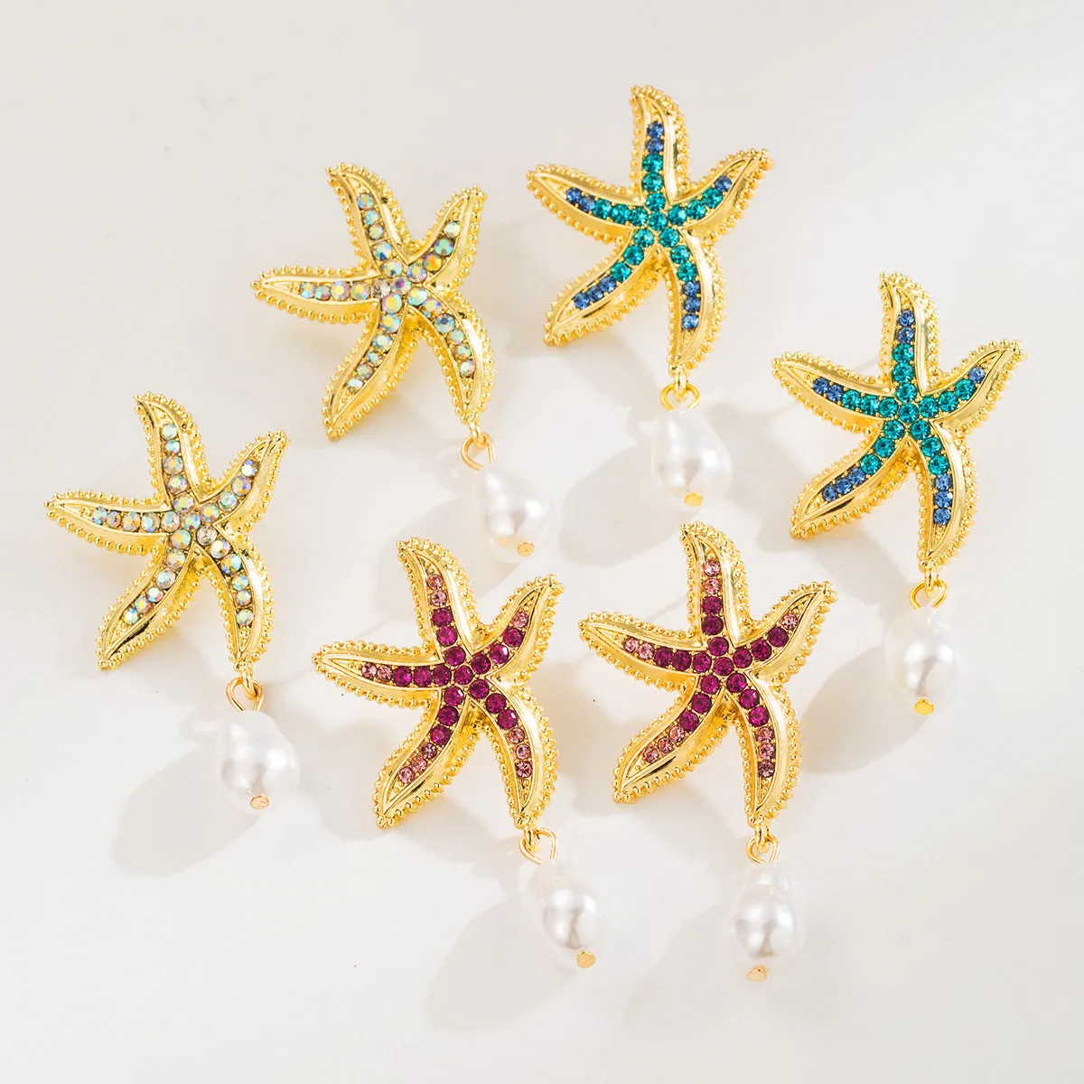 Wholesale Diamond Starfish Ocean Style Alloy Earrings