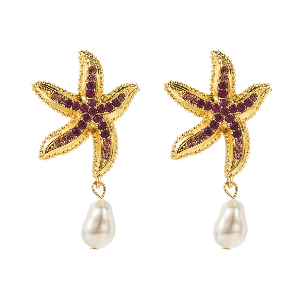 Wholesale Diamond Starfish Ocean Style Alloy Earrings
