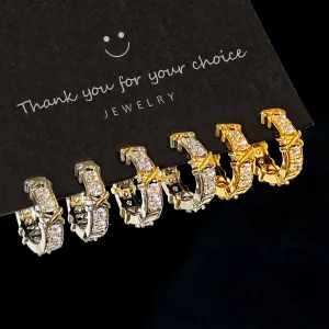 Wholesale Diamond-studded Design, Versatile and Simple Copper-plated Real Gold Earrings