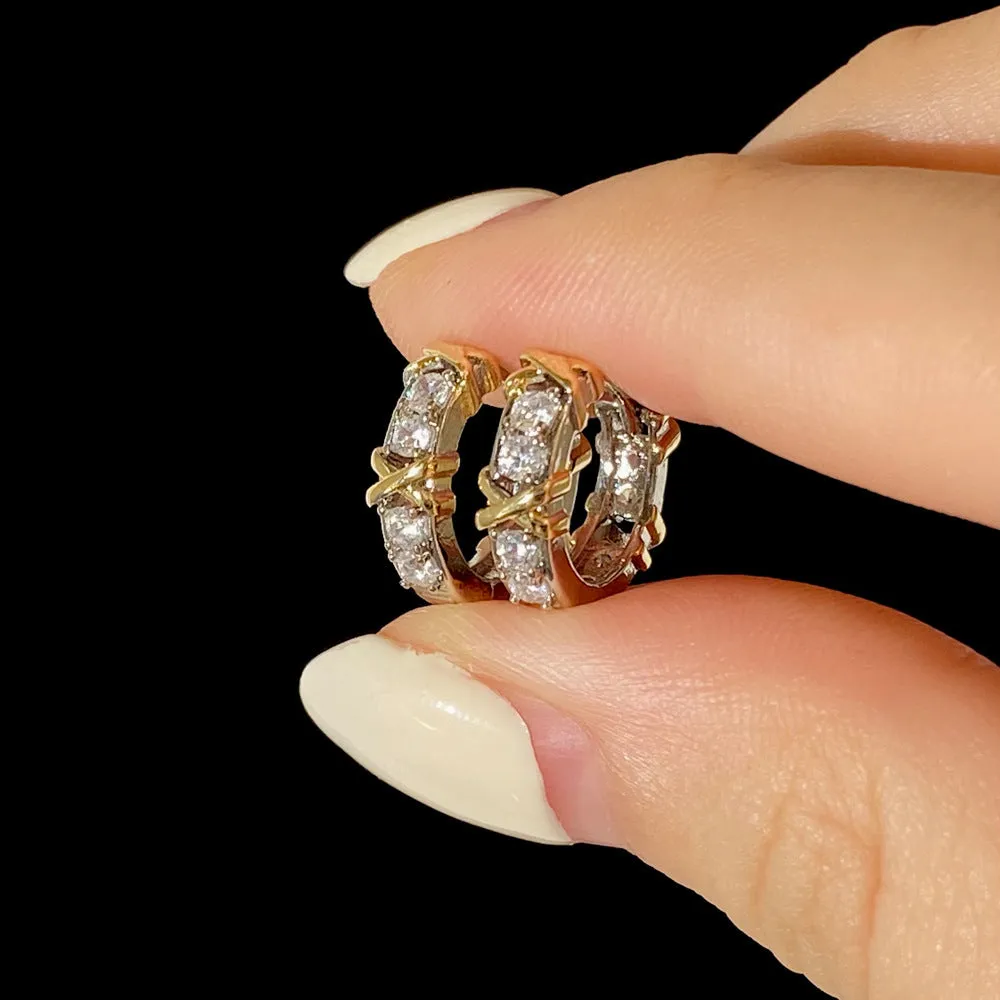 Wholesale Diamond-studded Design, Versatile and Simple Copper-plated Real Gold Earrings