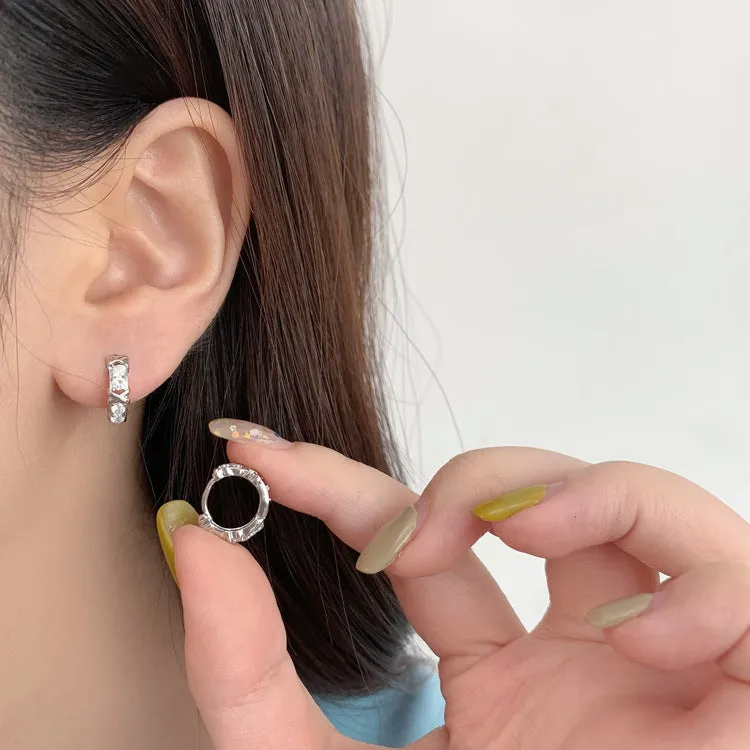 Wholesale Diamond-studded Design, Versatile and Simple Copper-plated Real Gold Earrings