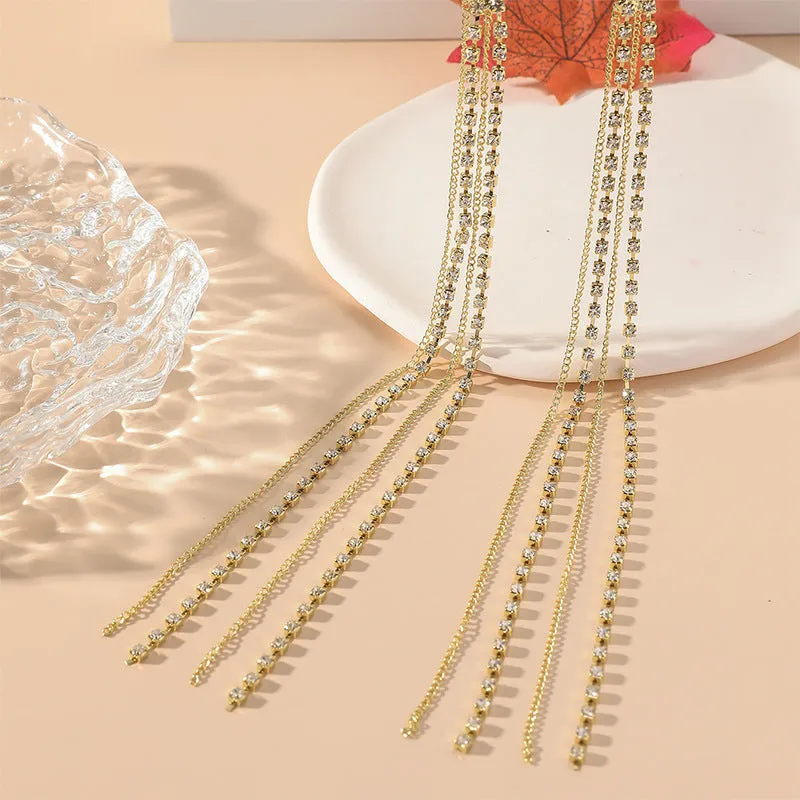 Wholesale Diamond Tassel Palace Style Long Geometric Earrings