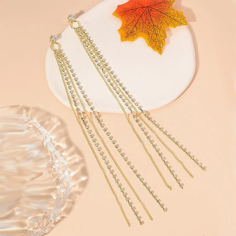 Wholesale Diamond Tassel Palace Style Long Geometric Earrings