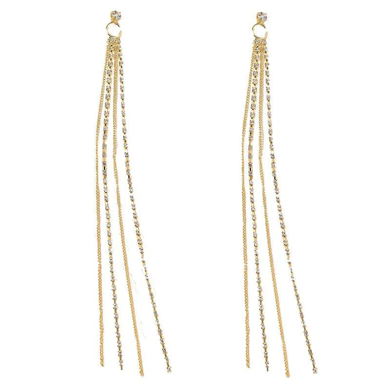 Wholesale Diamond Tassel Palace Style Long Geometric Earrings