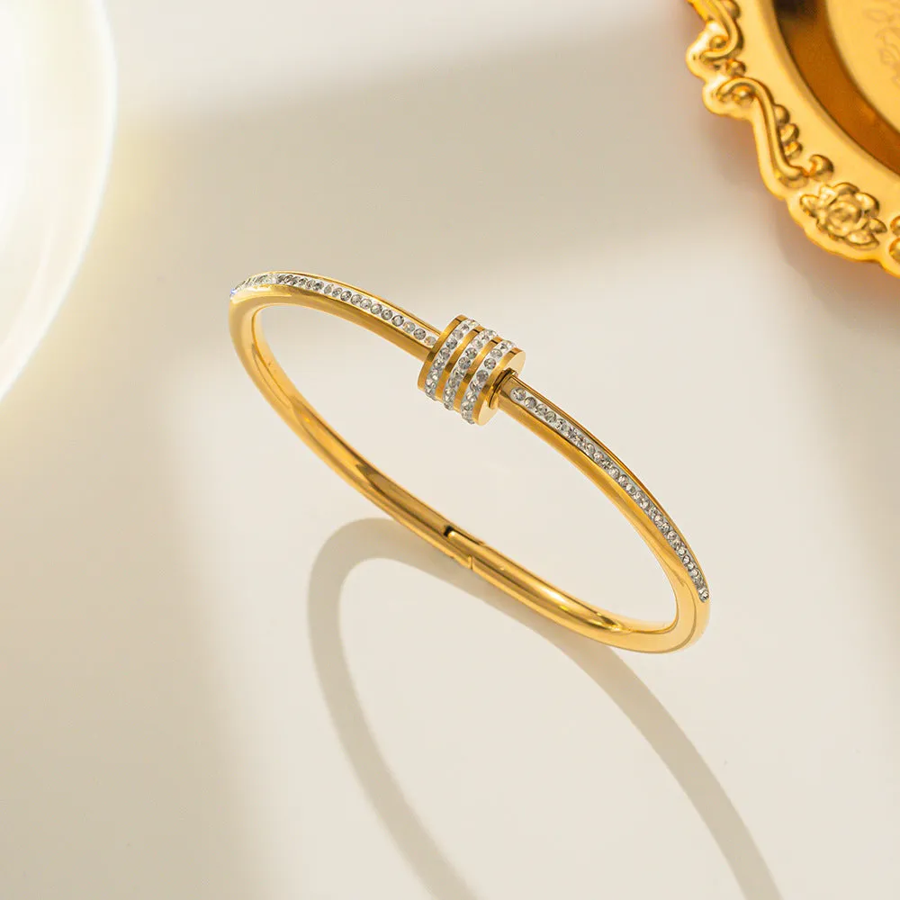 Wholesale Diamond titanium steel Taigang rose gold open bracelet