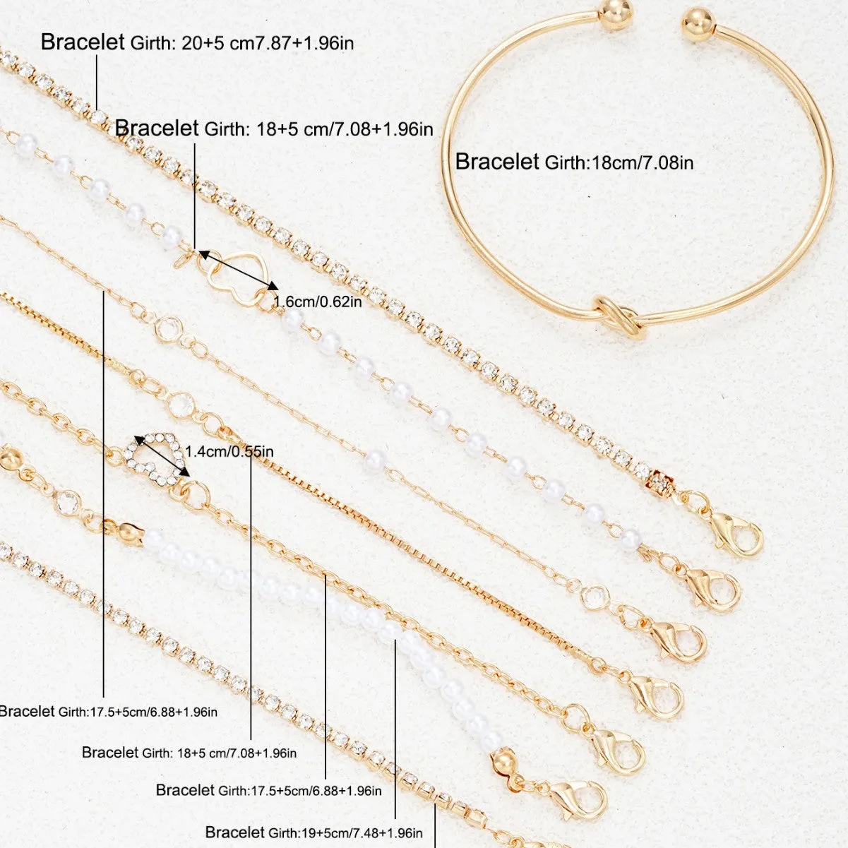 Wholesale Diamond zircon heart bracelet 8-piece set