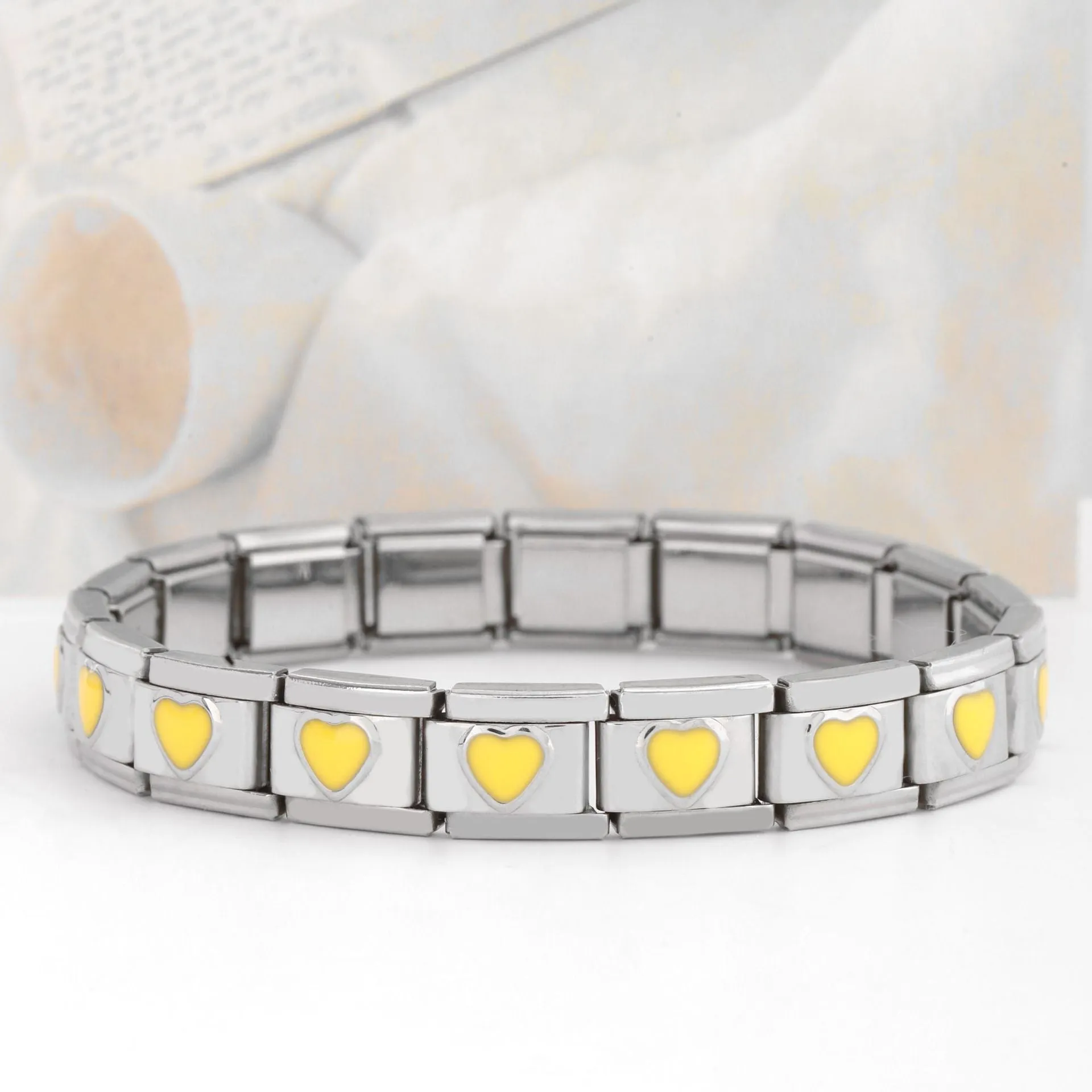 Wholesale DIY 9mm Module Bracelet Love Double Heart Gemstone Series Stainless Steel Splicing Jewelry Single Piece