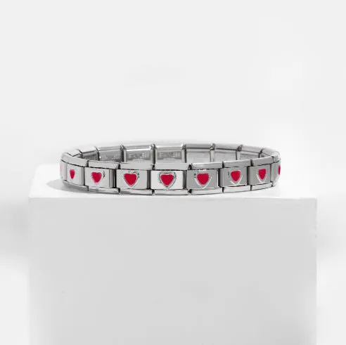 Wholesale DIY 9mm Module Bracelet Love Double Heart Gemstone Series Stainless Steel Splicing Jewelry Single Piece