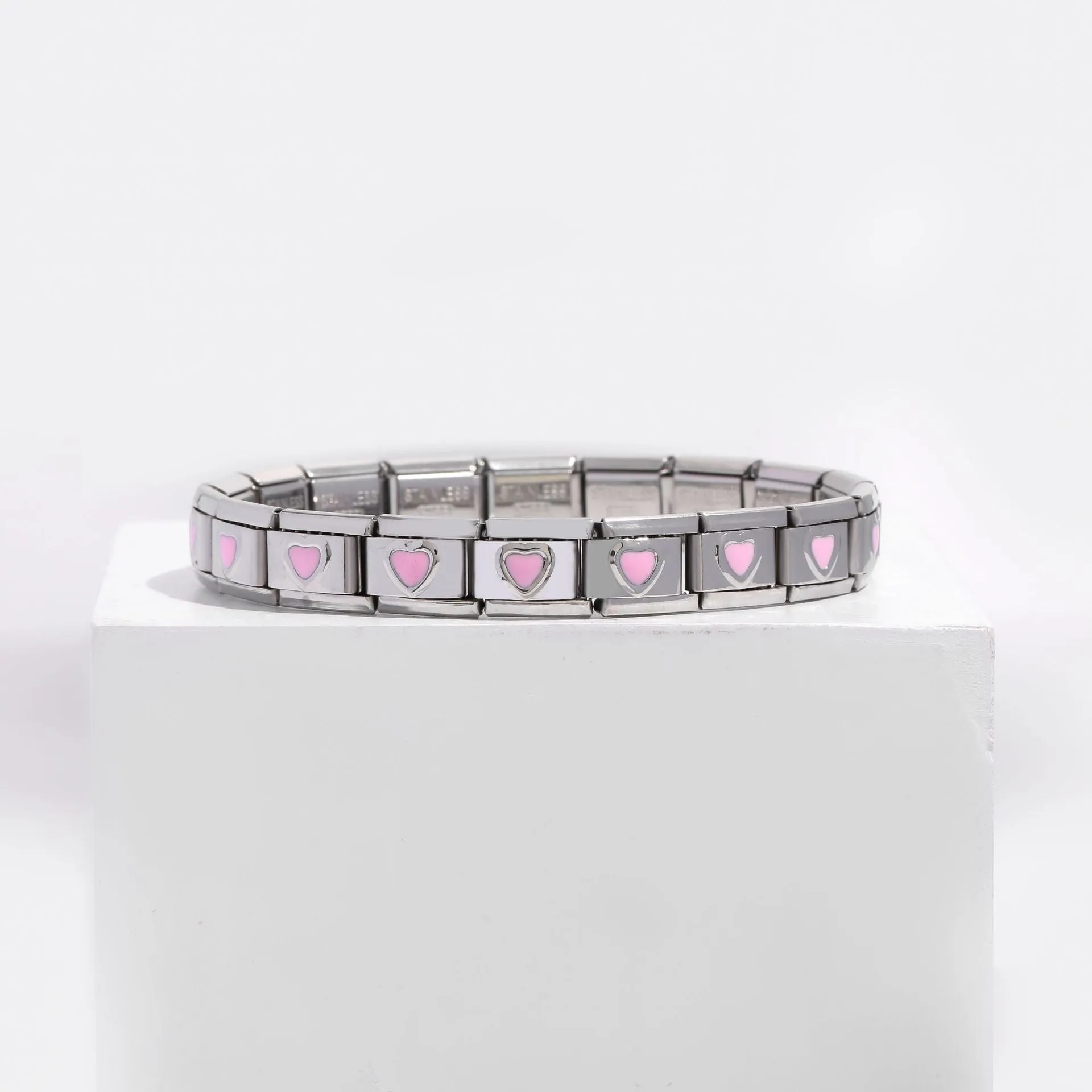 Wholesale DIY 9mm Module Bracelet Love Double Heart Gemstone Series Stainless Steel Splicing Jewelry Single Piece