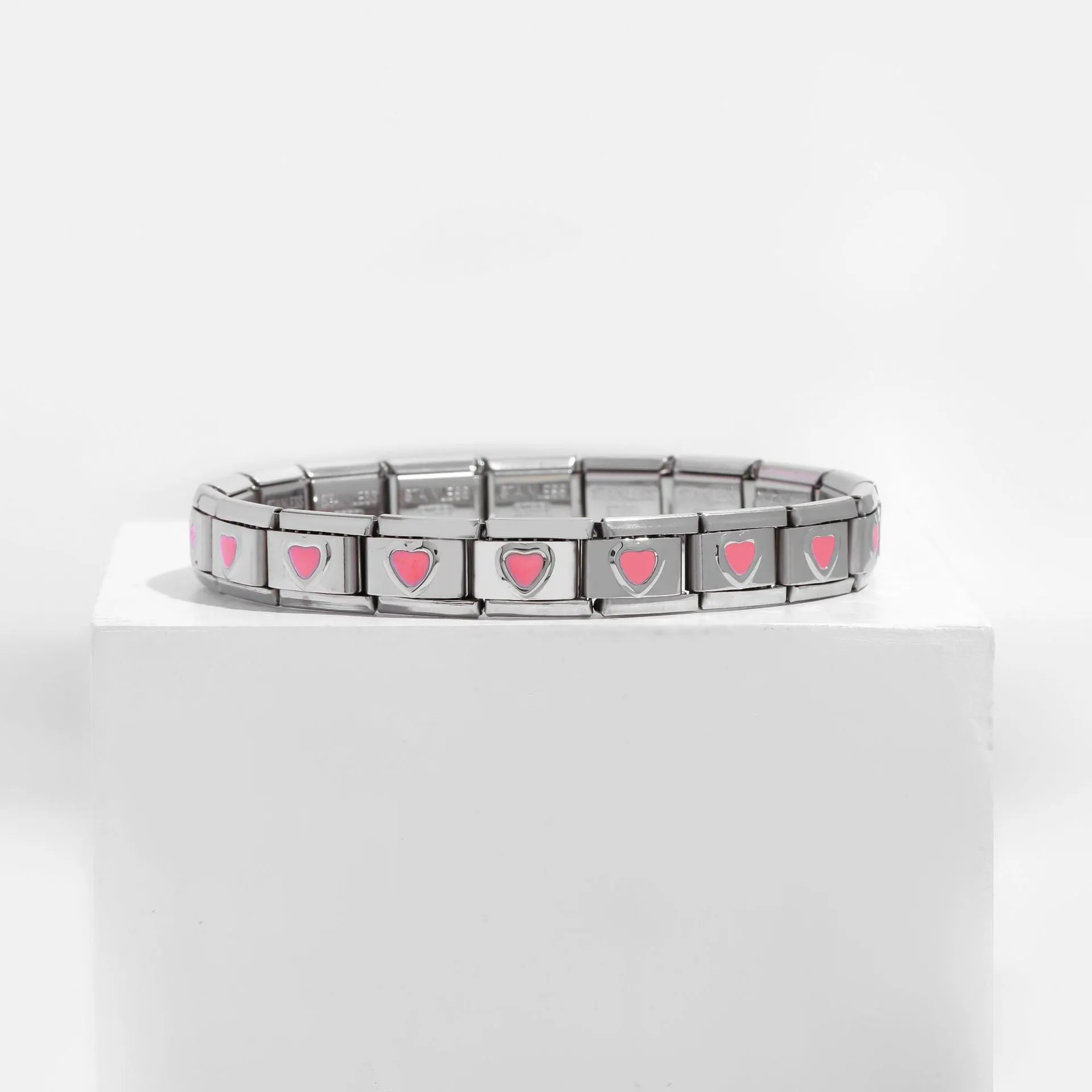 Wholesale DIY 9mm Module Bracelet Love Double Heart Gemstone Series Stainless Steel Splicing Jewelry Single Piece